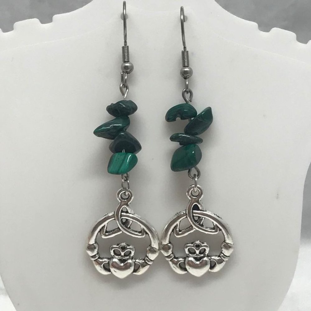 Claddagh Green Malachite Earrings